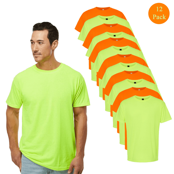 M&O Hi-Vis Safety T-Shirt, Mixed Color Men's High Visibility Short Sleeve Shirt 12-Pack Work Tee, S