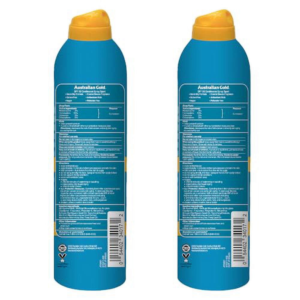 (2 Pack) Australian Gold Extreme Sport SPF 50 Continuous Spray Sunscreen, Coastal Breeze Scent 6 oz