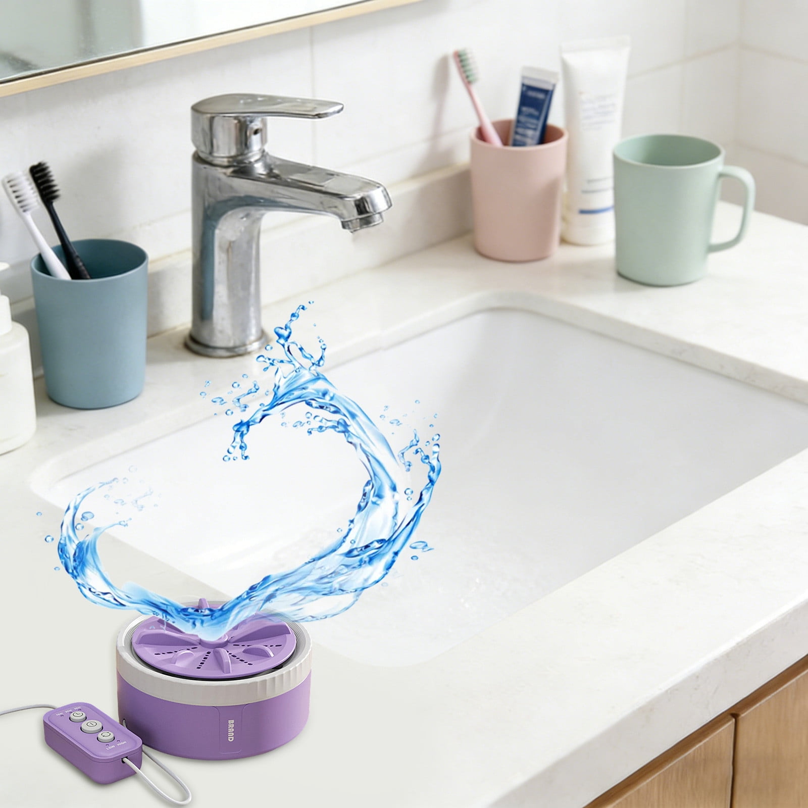 Portable Mini Washing Machine – Turbine Laundry Device for Travel & Home, Plug-in Operation with Timer & Speed Control, Compact Rotating Washer for Small Items