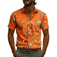 thumbnail image 2 of Zylanna Men's Button Down Shirts, Turn Down Collar Casual Short Sleeve Hawaii Print Fashion Tops for Men Orange, 2 of 5