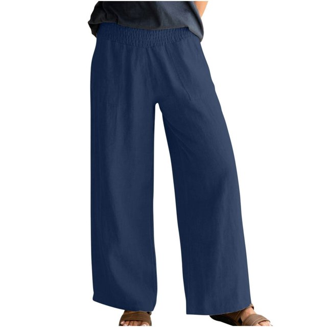 Women‘s Cotton and Linen Trousers Loose Large Size Wide Leg Pants with Pockets