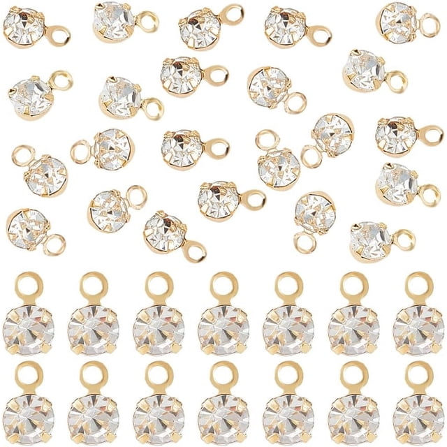 1 caja de 50 dijes de diamantes de imitación chapados en oro de 18 quilates con piedras de nacimiento de abril.