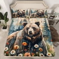 thumbnail image 2 of Feelyou Rustic Bear Boy Full Size Sheets, Vibrant Groovy Floral Bed Sheets, 4-Piece, 2 of 7
