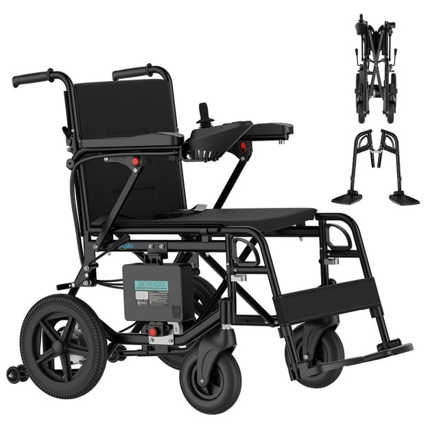 Silla de ruedas eléctrica para adultos, ligera y plegable, para personas mayores, motorizada, 21 kg (negro)