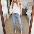 thumbnail image 5 of Yaruuzi 3/4 Length Sleeve Womens Tops Round Neck Tunic Athletic Tops Light Weight Tops Petite Tops for Women Oversized Blouses Half Sleeve Tops Solid Color Shirts Layering Tops White XL, 5 of 9