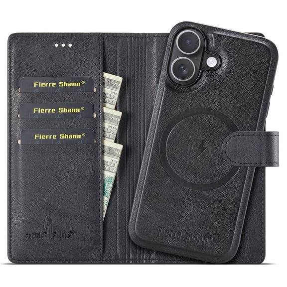 Dteck for iPhone 16 Detachable Wallet Case, RFID Blocking Card Holder 2 In 1 PU Leather Flip Folio Shockproof TPU Magnetic Cover,Black