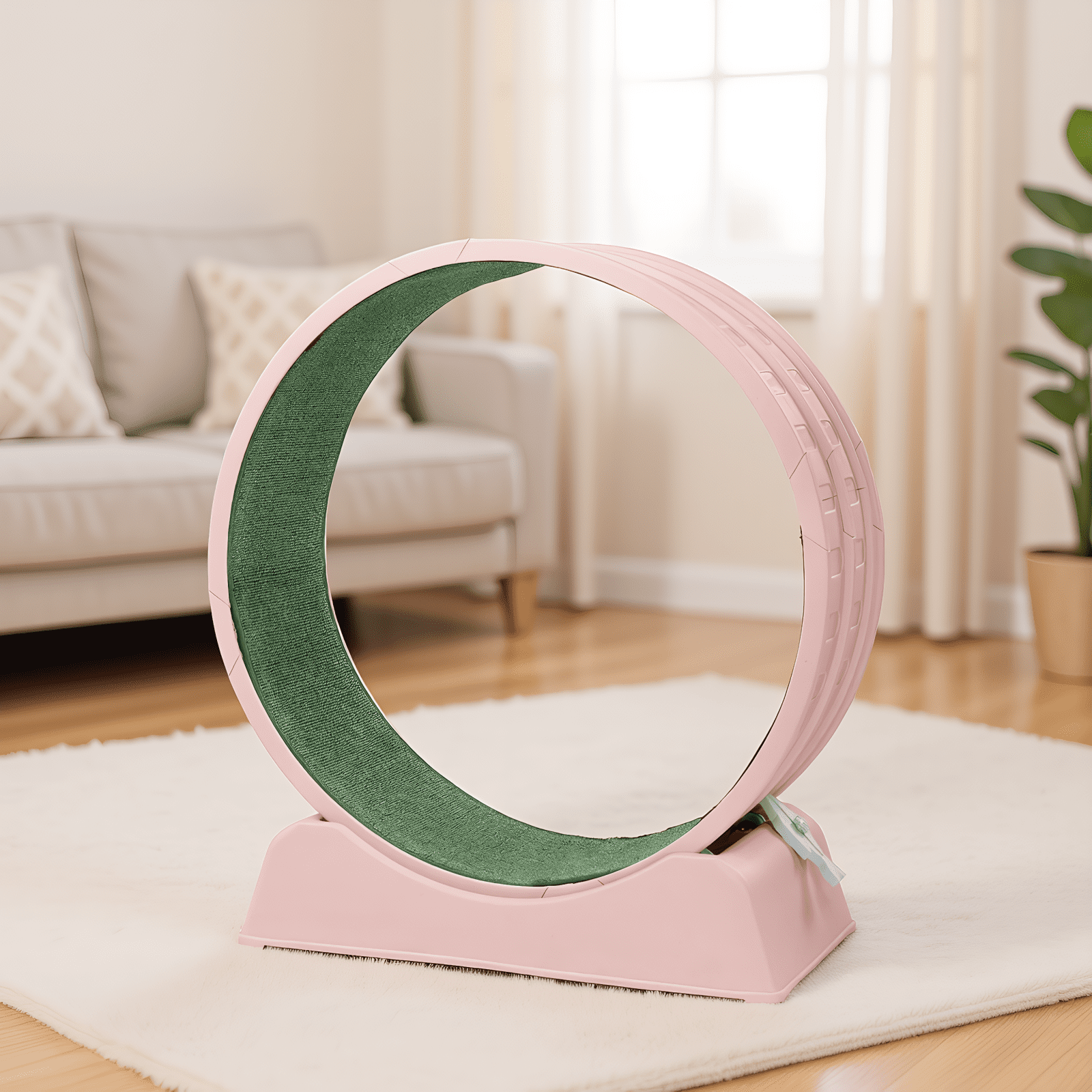 Circular Shape With Green Carpet + 1 Cat Teaser Stick, 15kg Cat Treadmill, 80*34*86cm