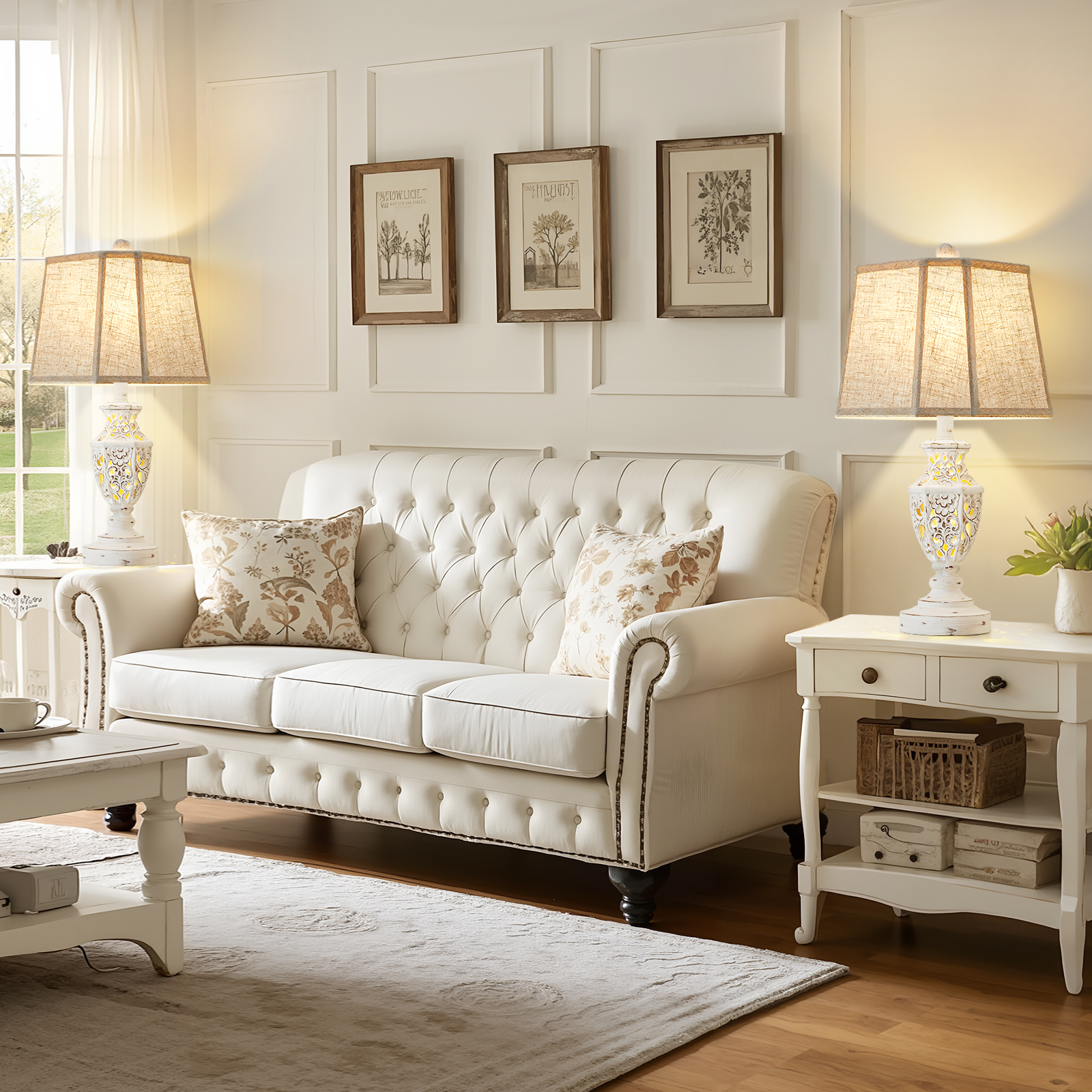 NATYSWAN Bedside Table Lamps with USB Ports, Set of 2, Cream photo 7