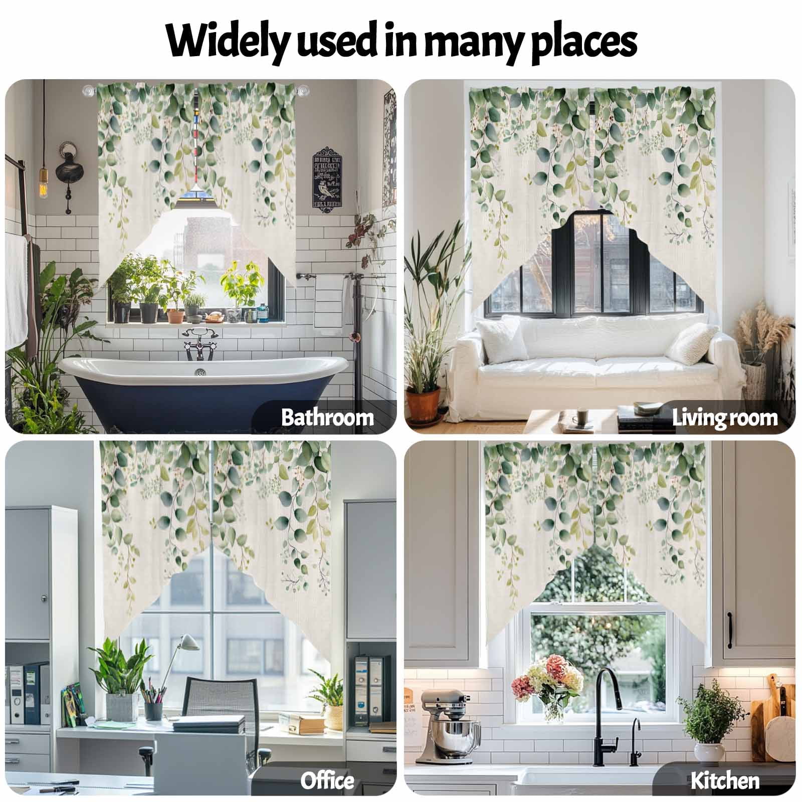 Eucalyptus Leaf Swag Valances for Windows 2 Pack Country Green Plant Linen Texture Swag Kitchen Curtains 63 Inches Long Rod Pocket Short Window Treatment for Kitchen Bathroom 36"x63"