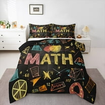 Manfei Mathematics Education Bedding Comforter Set,Math Geometric Pattern Twin Comforter Sets,Cute Cartoon Graffit Bedding Set,Super Cozy Bedroom Decor Reversible,2pcs