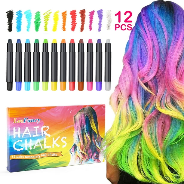 LotFancy 12 Colors Hair Chalk Set for Girls, Temporary Hair Chalk Pens
