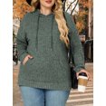 thumbnail image 3 of NISVIYA Women's Plus Size Charcoal Hoodie - Ribbed Knit Long Sleeve Casual Sweater with Front Pocket Dark Green, 3 of 5