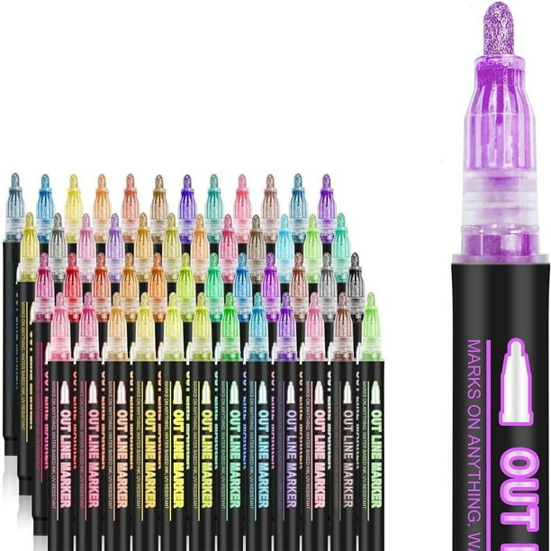 Bolígrafo de doble línea de metal Dreamy, 48 colores, para bricolaje, para manualidades, para Navidad, fluorescente, para contorno de tarjetas