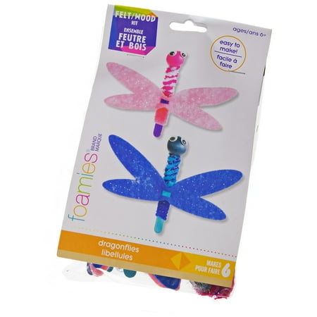 Kids Fun Kit Felt & Wood Dragonfly Kit - Fun Craft Kit for Kids Ages 6+ - Makes 6 Dragonflies - Felt Shapes, Wood Craft Sticks, Wood Beads, Googly Eyes, Chenille Stems, Double-Sided Foam Stick, and Instructions ()