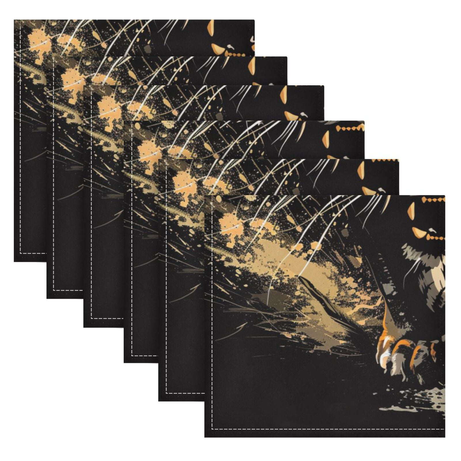 JSTEL Tiger Swooping Howling Cloth Napkins Set of 6, 20x20 Inch Washable and Reusable Napkin for Decoupage Dinner Party Everyday Use
