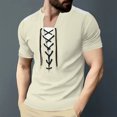 thumbnail image 2 of JUUYY Men's Lace Up Waffle T-Shirt Color Blocked with Drawstring Round Neck Short Sleeve Shirts Pullover Top Khaki XL, 2 of 9
