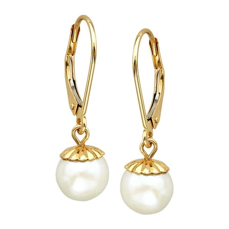 7mm Freshwater Pearl Drop Earrings in 14kt Gold