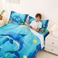 thumbnail image 3 of spefrowx Blue Cartoon Dolphin Bed Sheets for Kids, Coral Marine Sealife Full Size Sheets, 4pcs, 1 Flat Sheet, 1 Fitted Sheet and 2 Pillowcases, 3 of 5