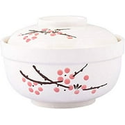 Ceramic Ramen Bowl with lids, Japanese Large 27.5 OZ Big Ceramic Bowl with Lid for Soup Rice Noodle Ramen and Porridge (Red Flower)