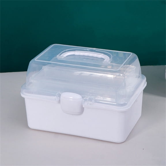 HYG 3 Layer Storage Box White 3 Compartments Organizer 7.8'' X 5.9'' X 5.1'' Desk Storage Container Clear Versatile Storage Case for Cosmetics Sundries Stationery Small Items 1 Pack