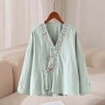 thumbnail image 5 of Long Sleeve Kimono Style Blouse for Women V Neck Embroidered Floral Frog Closure Relaxed Fit Lightweight Breathable Vintage Oriental Clothes, 5 of 6