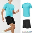 thumbnail image 2 of Stamzod Track Suit for Running 2 Piece Summer Solid Color Crew Neck Gym Shirts and Athletic Shorts Set Casual Activewear Plus Size Sweatsuits for Men Light Blue M, 2 of 6