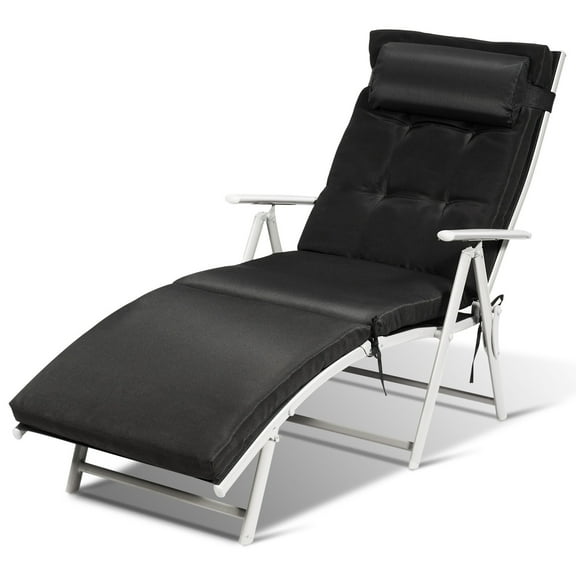 Patiojoy Cushioned Folding Chaise Lounge Chair Adjustable Recliner Black
