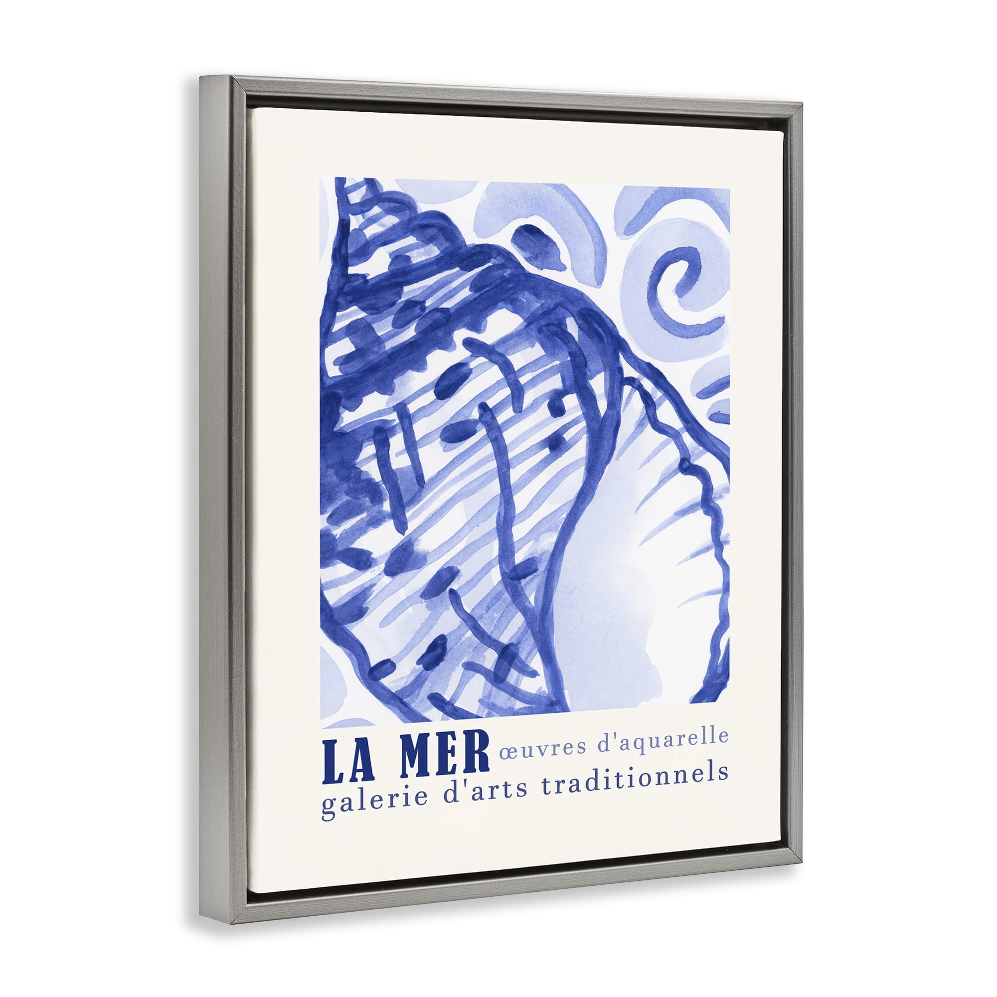 Stupell Industries Blue Seashell Gallery Show Nautical & Beach Painting Gray Floater Framed Canvas Art Print Wall Art, 17 x 21