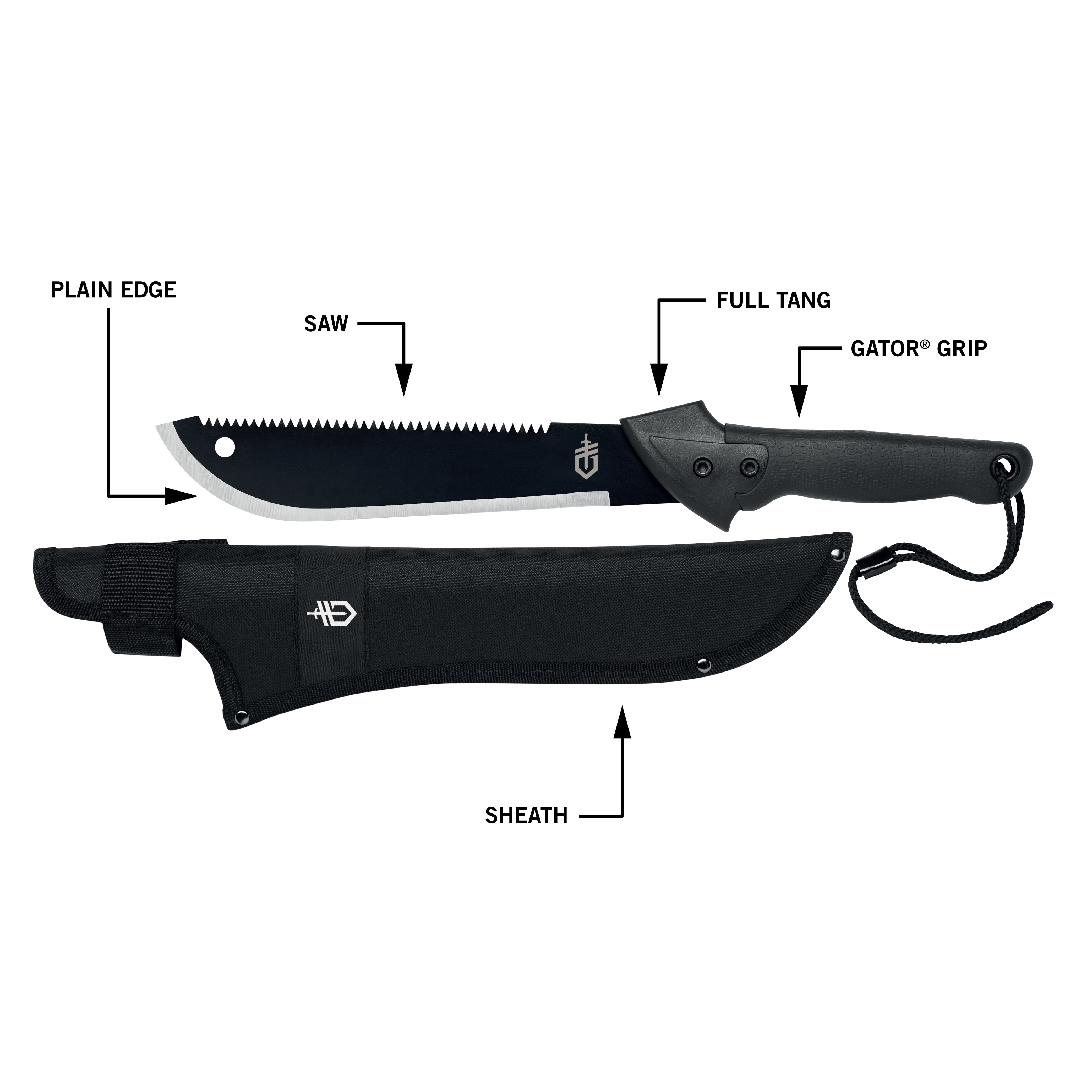 Gerber Gator Machete Jr, 10.75 in Blade, Sheath Included, Black, Camping