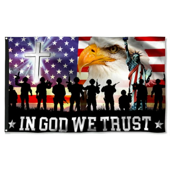 Cayyon Christian Flag 3x5Feet In God We Trust, Christian Cross, Thank You Veterans, American Eagle Flag Banner with 2 Brass Grommets