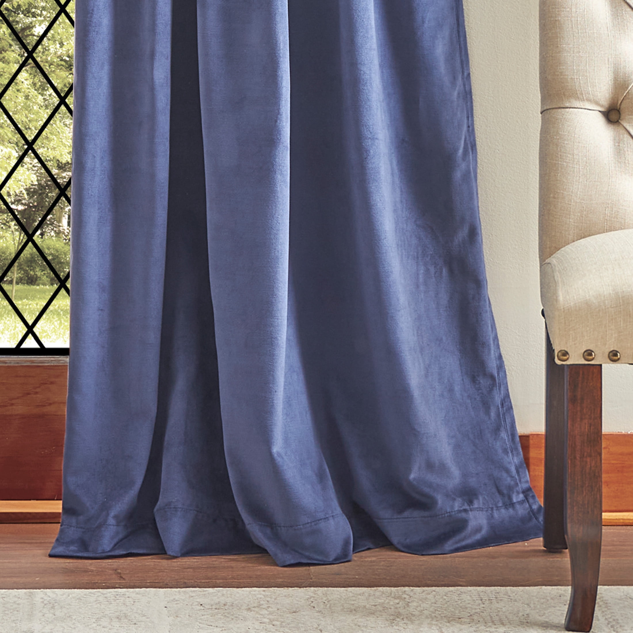 Martha Stewart Lucca Velvet Curtain Panel Pair, Midnight Navy, Back Tab, Blackout, Indoor, Adult, 2 Piece Set, 50" x 84"