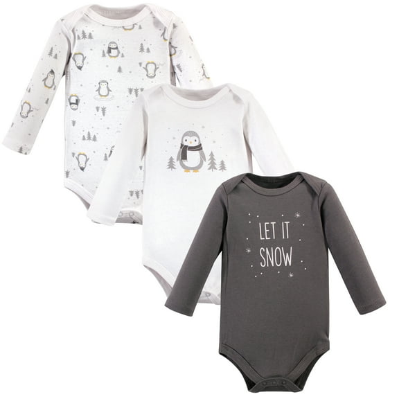 Luvable Friends Hudson Baby Long-Sleeve Bodysuits 3pk, Arctic Penguin, 0-3M