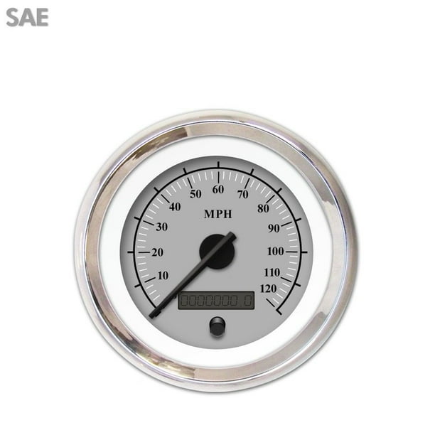 Speedometer Gauge SAE Omega Gray , Black Modern Needles, Chrome Trim