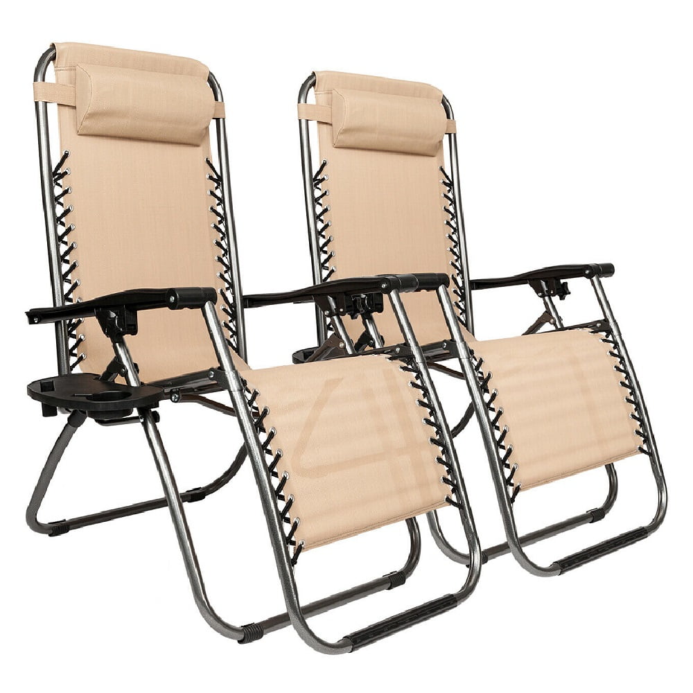2 Zero Gravity Chairs Folding Lounge Outdoor Recliner Patio Beach Mesh Fabric 