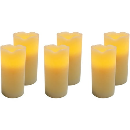 Mainstays 3" x 6" Flameless LED Pillar Candle with Vanilla Scent, Ivory, Set of 6