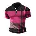 thumbnail image 3 of Baqcunre Polo Shirts for Men,Male Spring and Summer Button Down Short Sleeve Top Plaid Lapel Color Matching Stripe Print T Shirt Mens Shirts,T Shirts for Women Hot Pink 3XL, 3 of 4