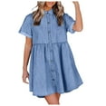 thumbnail image 1 of Vestido de mujer con cuello en V y manga media - Vestidos informales estampados para vacaciones, poliéster y algodón, tallas S-XXL, 1 of 4