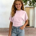 thumbnail image 6 of REDARER Girls Crew Neck Batwing Sleeve T-Shirt Solid Ruched Waist Casual Summer Stretchy Daily Top,7-8 Years, 6 of 7