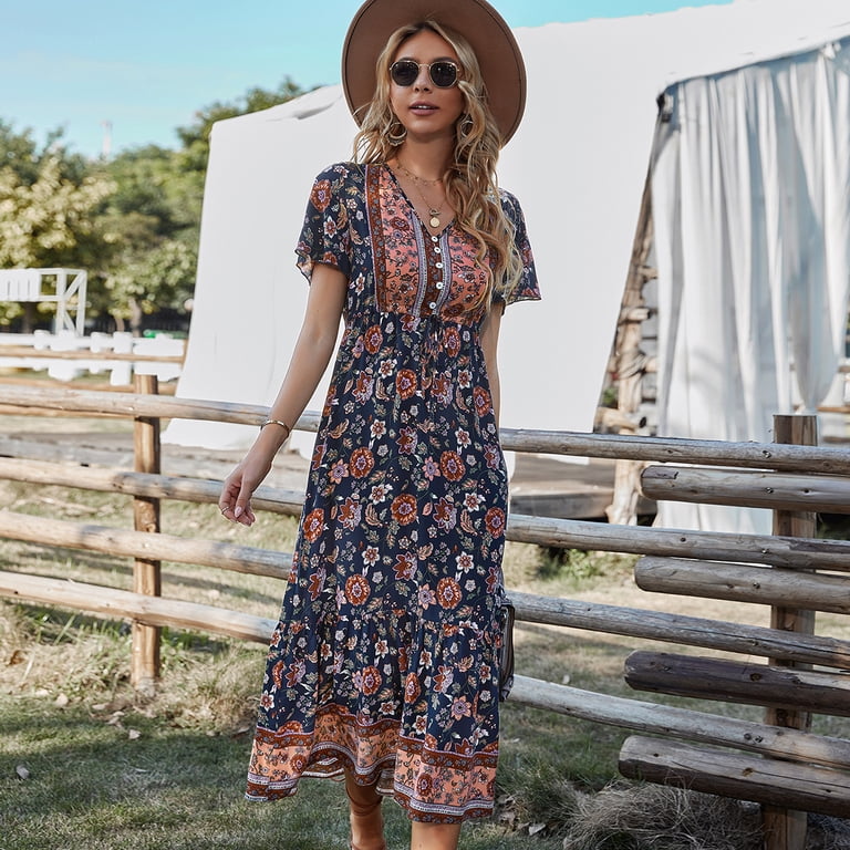 knee length dresses for ladies Summer Strolls Halter Neck Tie Midi Dress