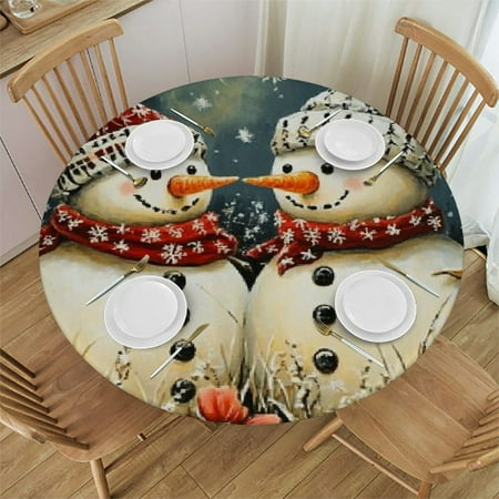 

Autua Snowmen Flowers Field Round Tablecloth 100% Polyester Washable Stain-Resistant for Indoor Outdoor Restaurants Parties Decor Waterproof 46 -50