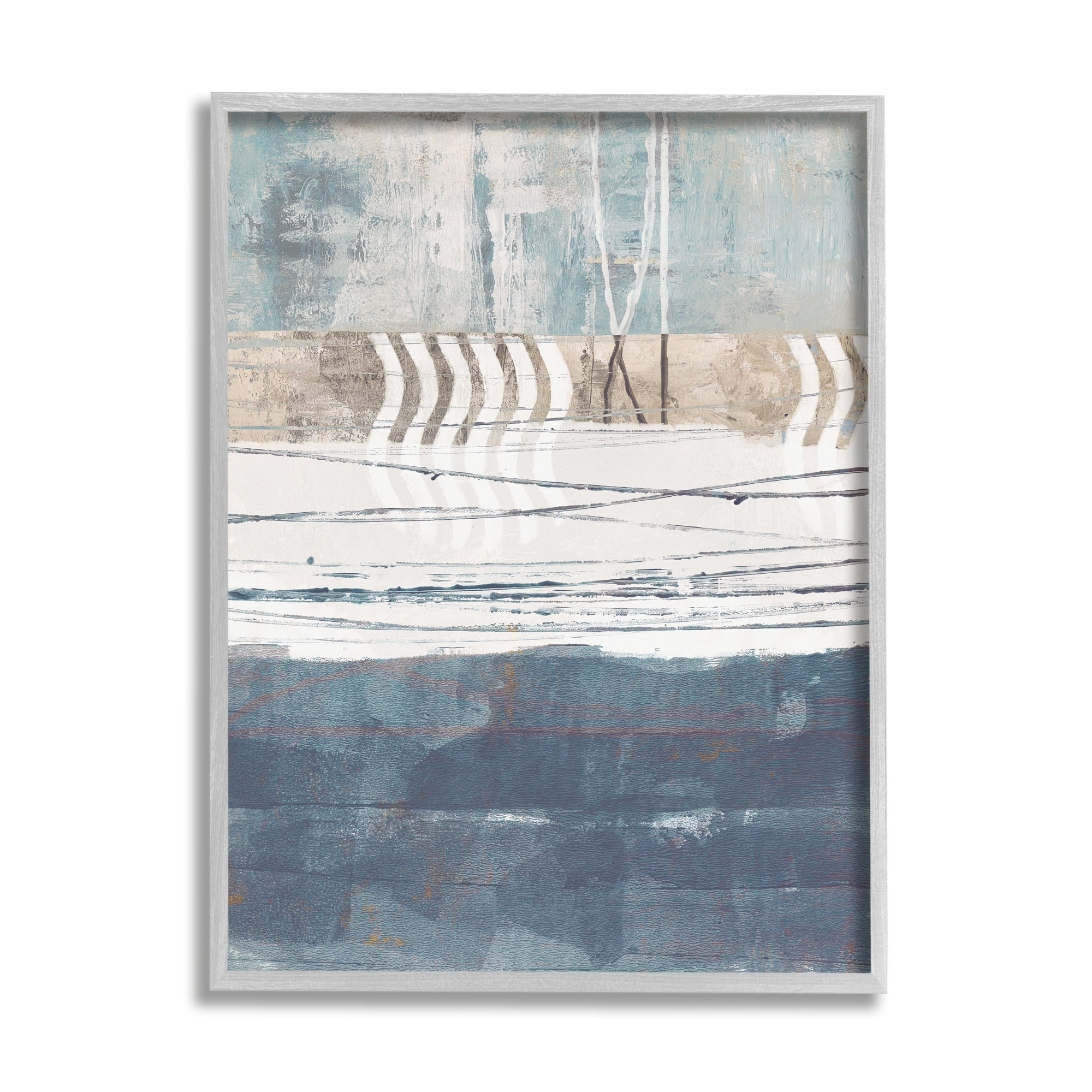 Stupell Industries Nautical Abstract Painting Waved Lines Neutral Horizon, 11 x 14,Design by Dan Meneely