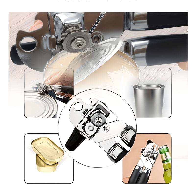 General 1pc Stainless Steel Multi-Function Manual Can Opener, No Electricity Needed, Sharp Durable for Cans Bottles Nuts Snacks, Non-Slip Handle, Safe Kitchen Tool