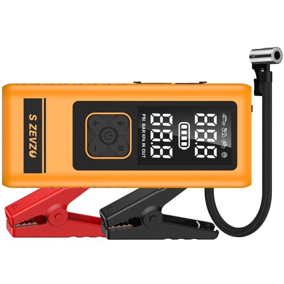 S ZEVZO 4000A Car Jump Starter with Air Compressor, 150PSI Tire Inflator, Portable Car Battery Charger 12V 8800mAh