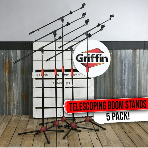 Griffin Microphone Stand with Boom Arm 5 PACK - Tripod Telescoping Studio Mic