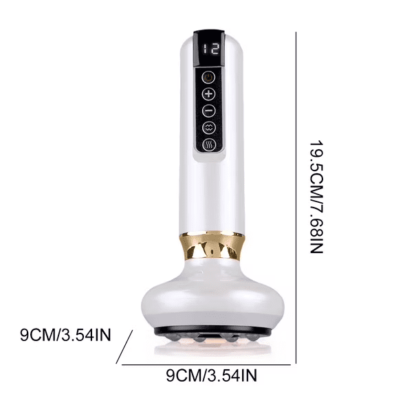 Cordless Suction Body Massager – Electric Gua Sha Device, 6 Levels, Digital Display, USB Rechargeable, Washable, White