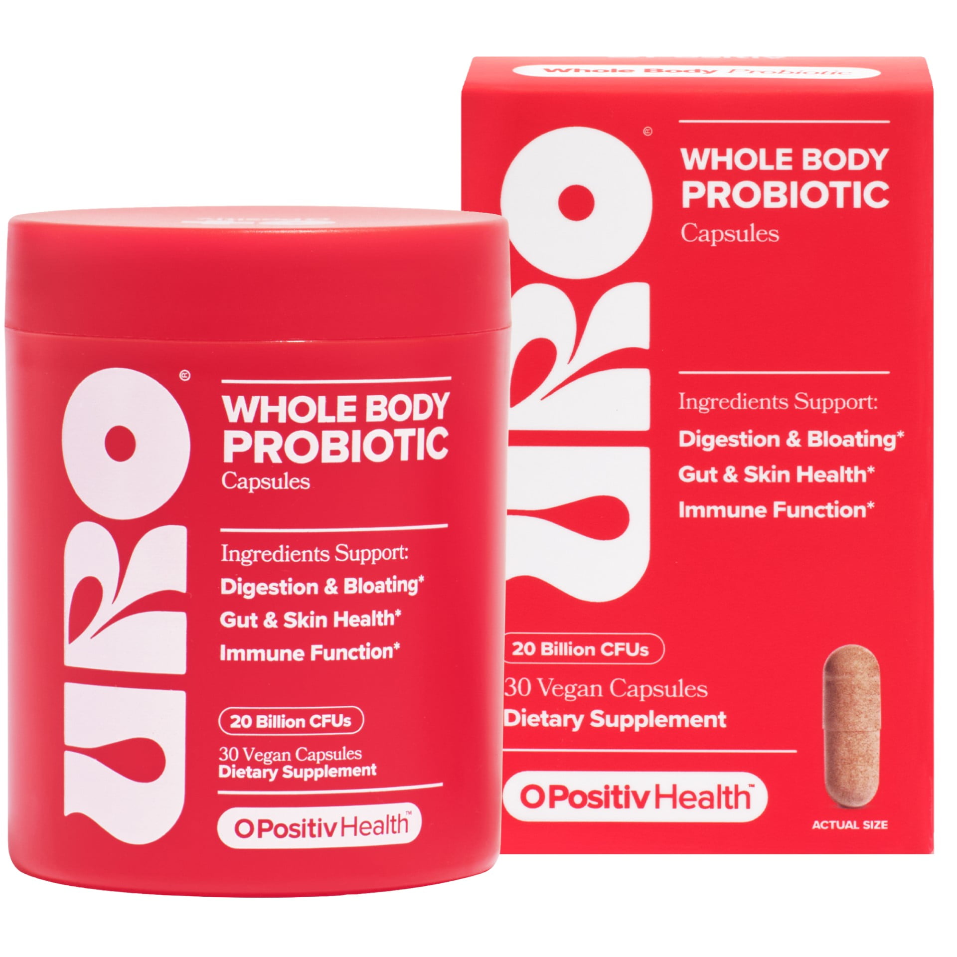 O Positiv URO Whole Body Probiotic Capsules for Gut, Skin, Oral Health Support & Bloating Relief, 30 Count