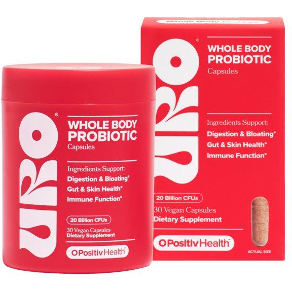 O Positiv URO Whole Body Probiotic Capsules for Gut, Skin, Oral Health Support & Bloating Relief, 30 Count