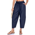 thumbnail image 3 of Women Solid Harem Capris Elastic Drawstring Waist Pockets Lightweight Summer Beach Holiday Casual Pants Navy M, 3 of 7