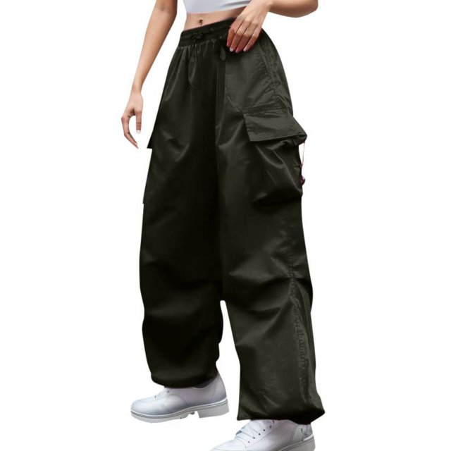 Gibobby pantalones jogger mujer Pantalones casuales de mujer Trendy Lazy All Popular Pantalones de pierna ancha (Verde, L)