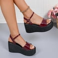 thumbnail image 3 of Xucatan Women's Patent Leather Wedge Sandals, Peep Toe Double Strap Slides with Espadrille Sole, Adjustable Ankle Buckle Platform Heels, Versatile Summer Party Footwear Gift, 3 of 9